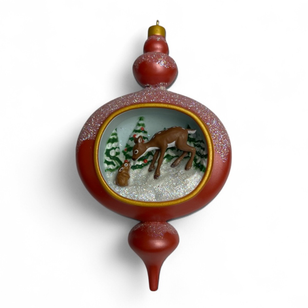 Festive Red Hallmark Holiday Ornament with Deer Scene